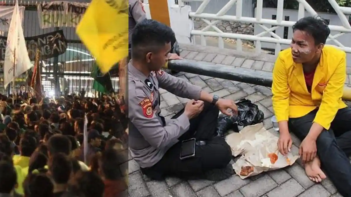 Kejadian Tak Terduga Aksi Demo, Dua Sahabat Malah Bertemu, Mahasiswa dan Polisi Makan Bersama