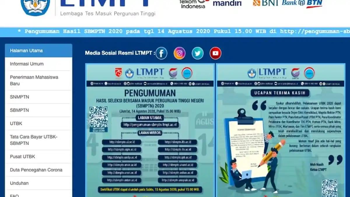 LINK dan Jadwal Pengumuman SBMPTN 2020, Cek yang Harus Disiapkan Peserta Lolos