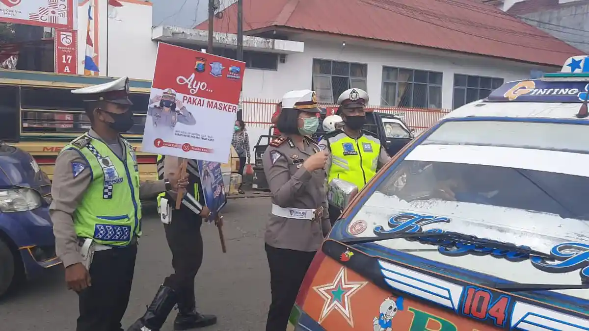 Satlantas Polres Tanah Karo Gelar Zona Wajib Masker di Beberapa Titik