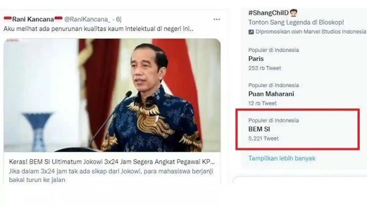 Trending Topic BEM SI Ultimatum Jokowi soal Pemecatan 56 Pegawai KPK, Nitizen: Kok Baru Sekarang?