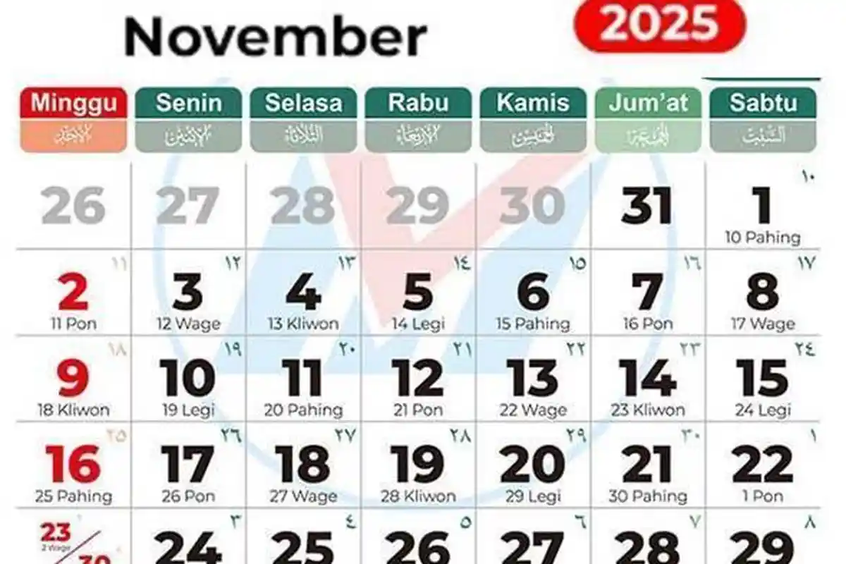 Cek Kalender November 2025 Lengkap Penanggalan Weton Jawa, Tanggal 14 November Weton Apa?