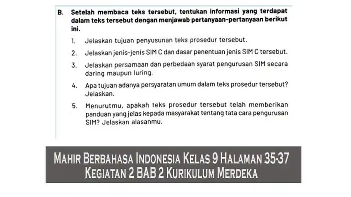 Kunci Jawaban Mahir Berbahasa Indonesia Kelas 9 Halaman 35-37 Kegiatan 2 BAB 2 Kurikulum Merdeka - Tribunpekanbaru.com