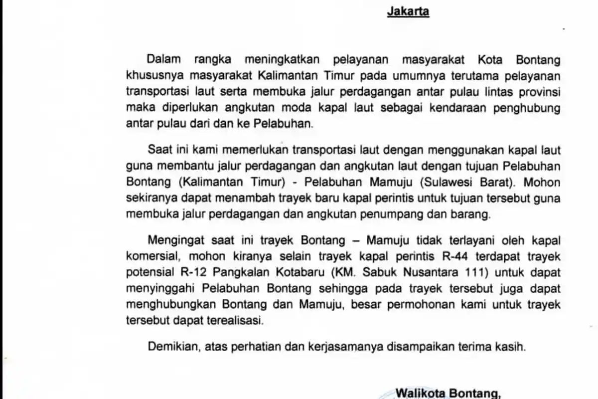 Wali Kota Bontang Basri Rase Ajukan Permohonan Rute Kapal Bontang-Mamuju ke Dirjen Perhubungan Laut