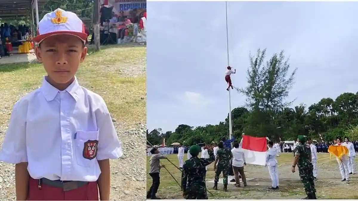 Tali Putus, Siswa SD di Nagan Raya Panjat Tiang Bendera Saat Upacara HUT ke-80 RI