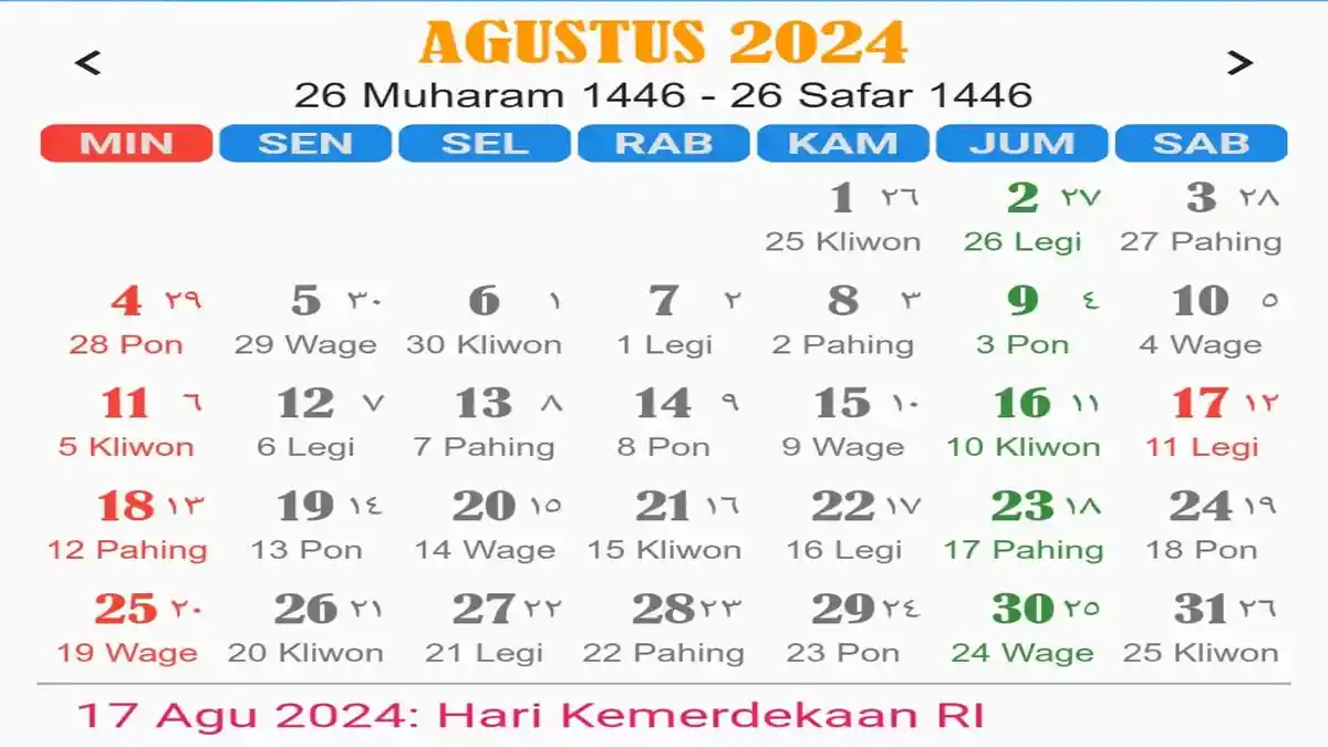 Hari Besar dan Libur Agustus 2024: Daftar Peringatan Penting, Tanggal Merah & Event di Semarang