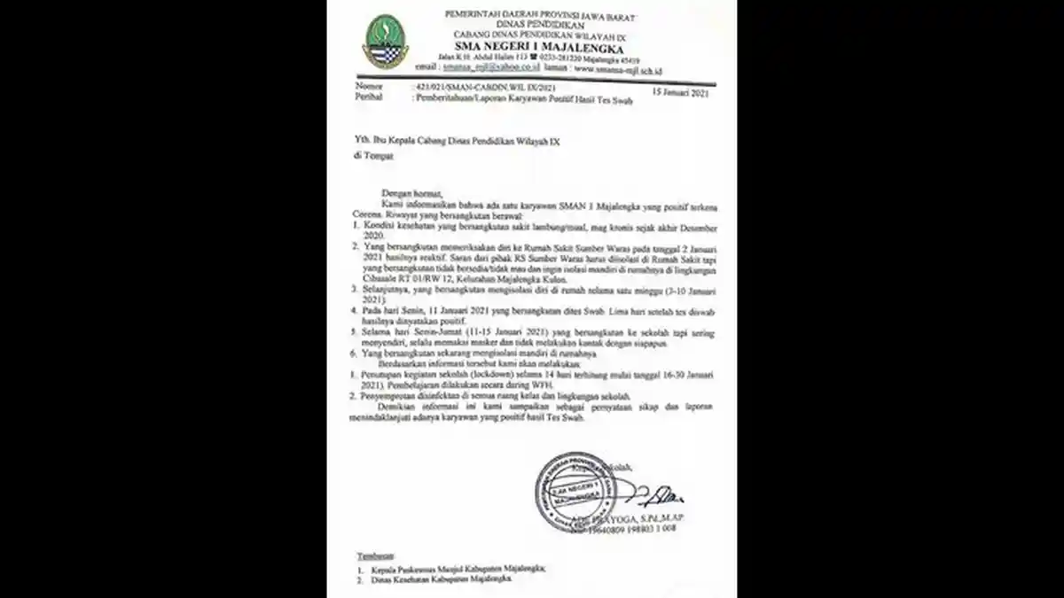 SMAN 1 Majalengka Tetapkan Lockdown, Satu Karyawan Positif Covid-19
