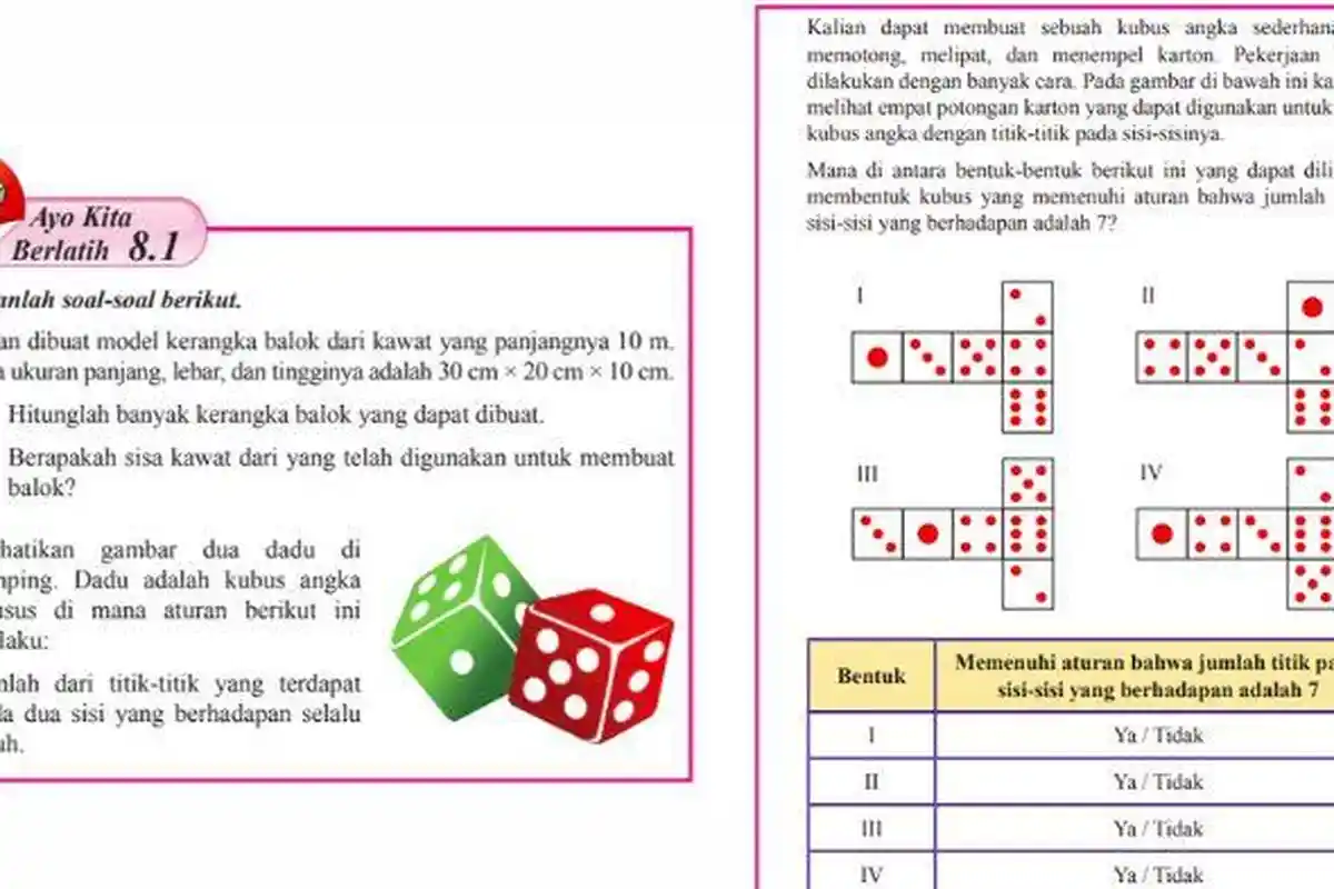 Kunci Jawaban Matematika Kelas 8 Semester 2 Halaman 132, 133, 134, 135 Tentang Kubus dan Balok