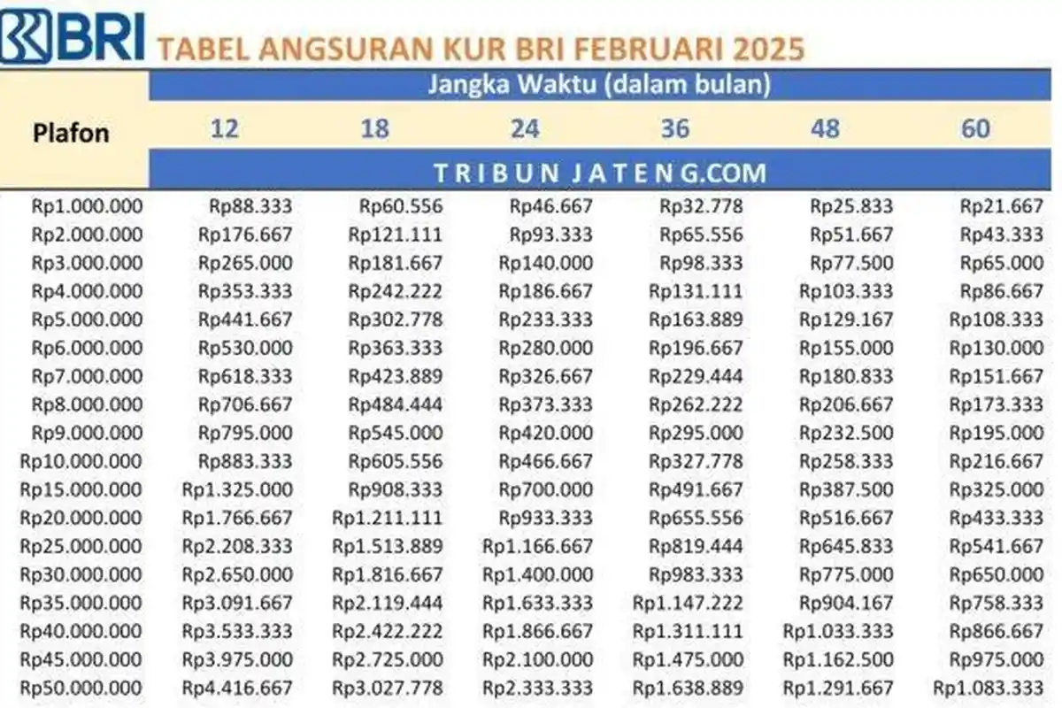 Tabel Pinjaman KUR BRI Mei 2025 Terbaru, Simak Rincian Angsuran dan Syarat Lengkapnya!
