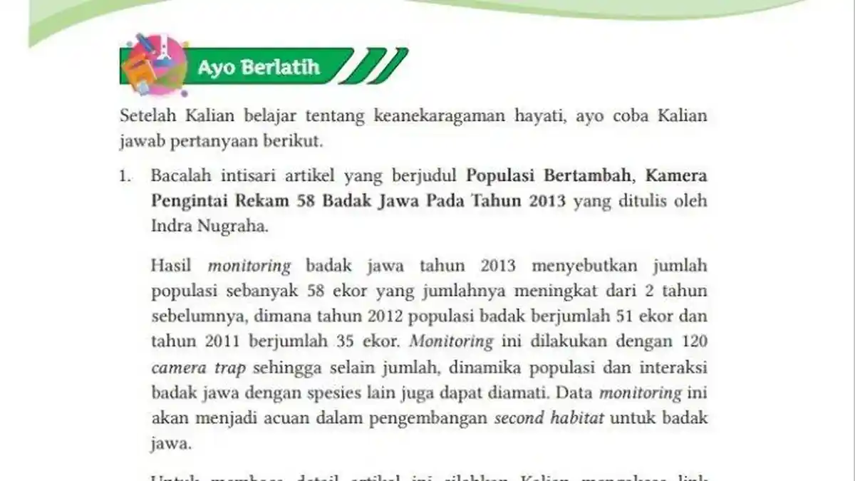 Kunci Jawaban Soal IPA Kelas 10 Halaman 162, Populasi Badak Jawa