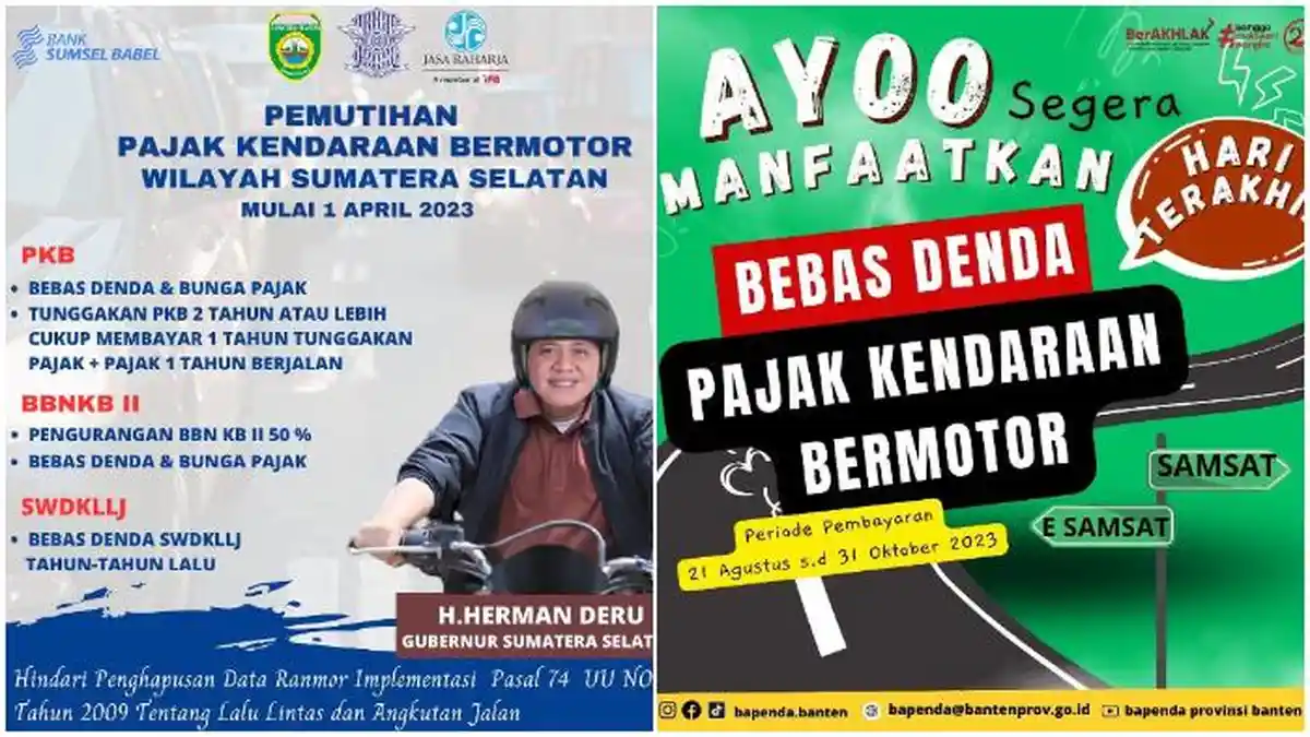 7 Provinsi Buka Pemutihan Pajak Kendaraan November 2023, Bebas Denda PKB hingga BBNKB
