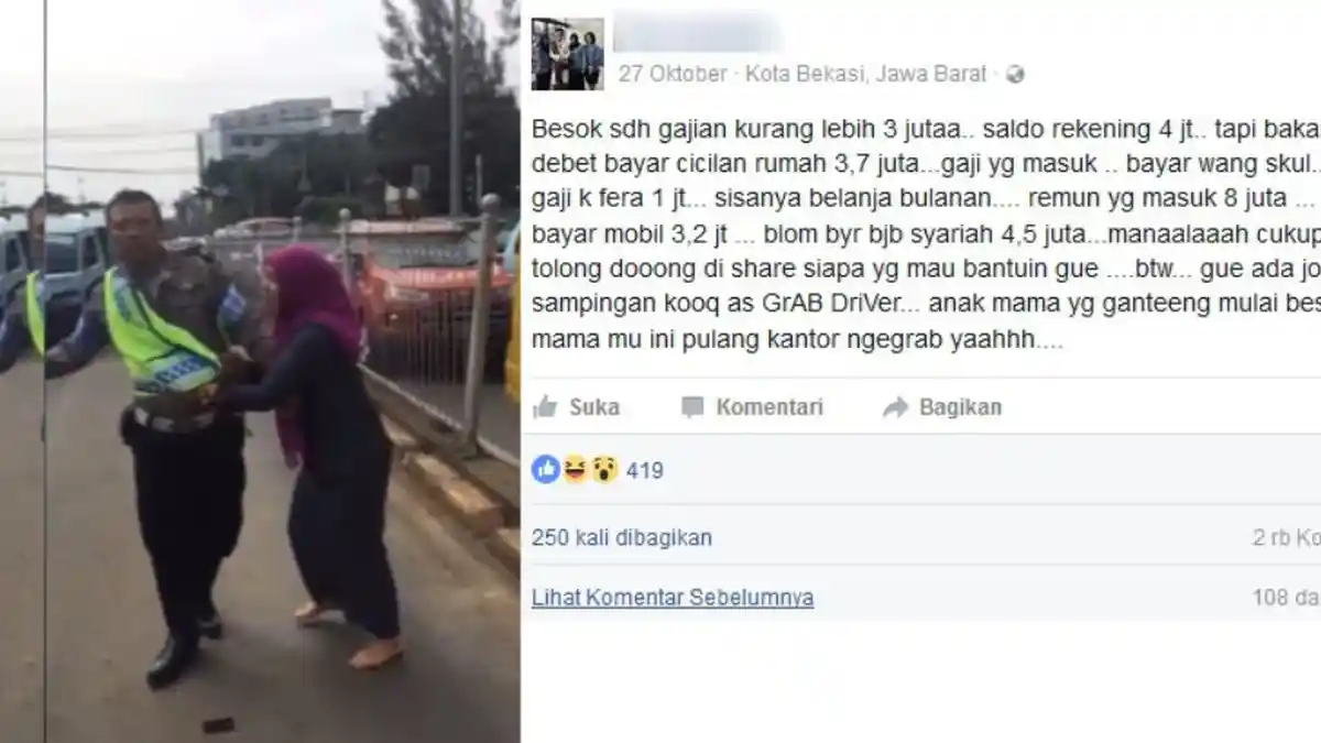 Jumlah Gaji Kecil Cicilan Membengkak! Curhatan FB Wanita Pencakar Polisi jadi Viral