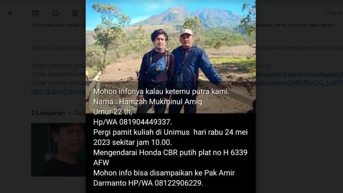 BREAKING NEWS: Hamzah Mahasiswa Unimus Anak Tenaga Ahli DPR RI Amir Darmanto Dilaporkan Hilang