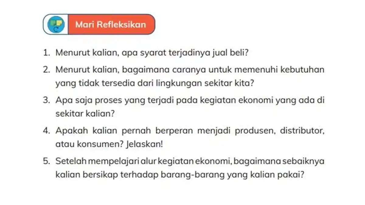 Kunci Jawaban IPAS Kelas 4 SD Halaman 190 Semester 1 Kurikulum Merdeka, Mari Refleksikan: Jual Beli
