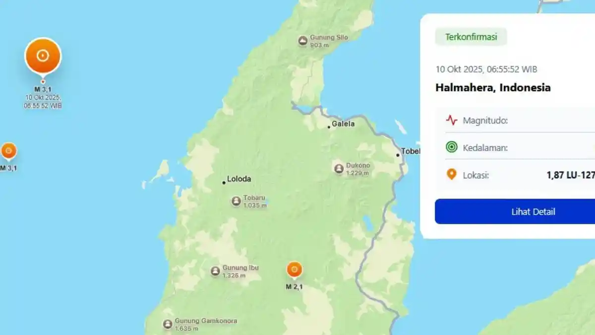 Gempa Hari Ini 10 Oktober 2025 : Magnitudo 3,1 Guncang Halmahera Barat Usai Gempa 2,3 SR Semalam