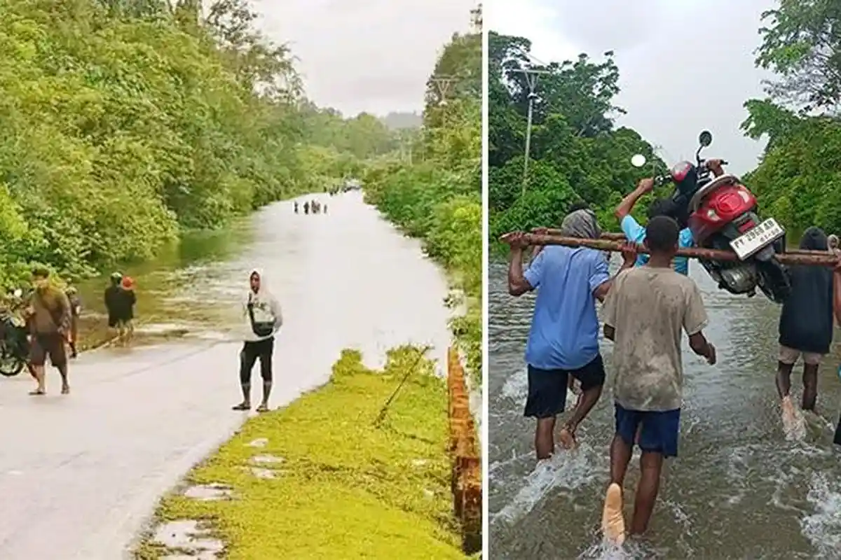 3 Titik Jalan ke Sorong Selatan dan Maybrat Rawan Banjir, Pengendara Tunggu Surut hingga Jasa Pikul