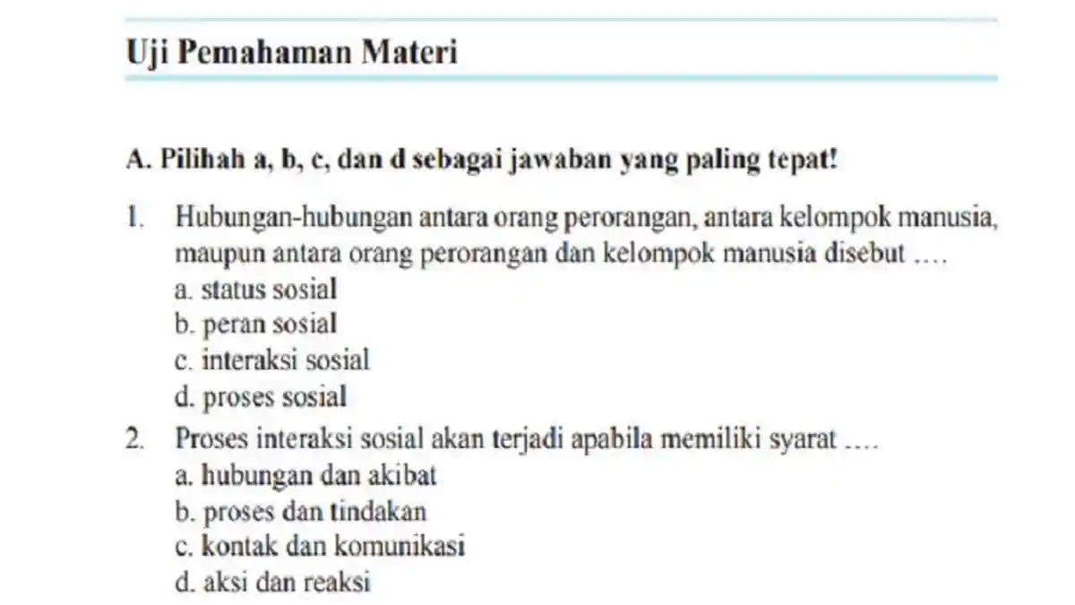 Kunci Jawaban IPS Kelas 7 Halaman 121 dan 122 Uji Kompetensi Bab 2