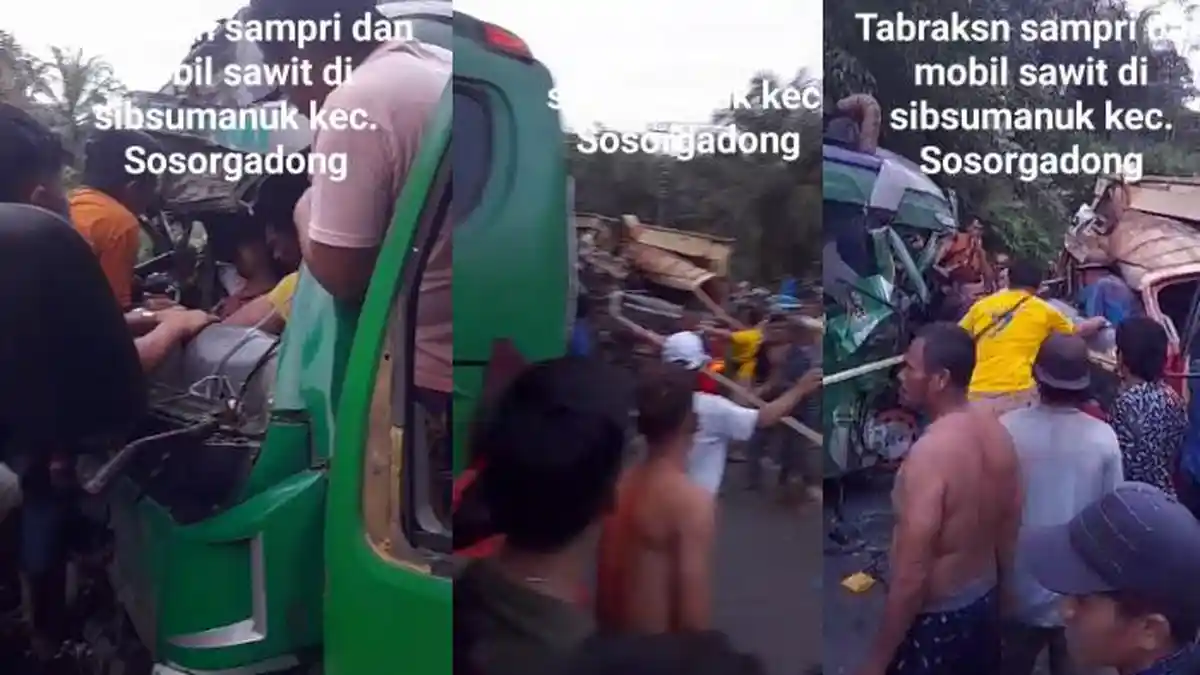 TABRAKAN MAUT Truk Pengangkut Sawit Vs Bus Sampri di Sosorgadong Tapanuli Tengah, Sopir Tewas