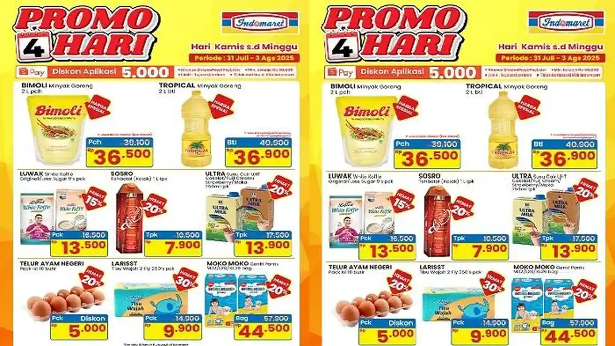 Promo Indomaret Terbaru, Bimoli 2L Rp 36.900, Telyr Ayam Diskon Rp 5.000