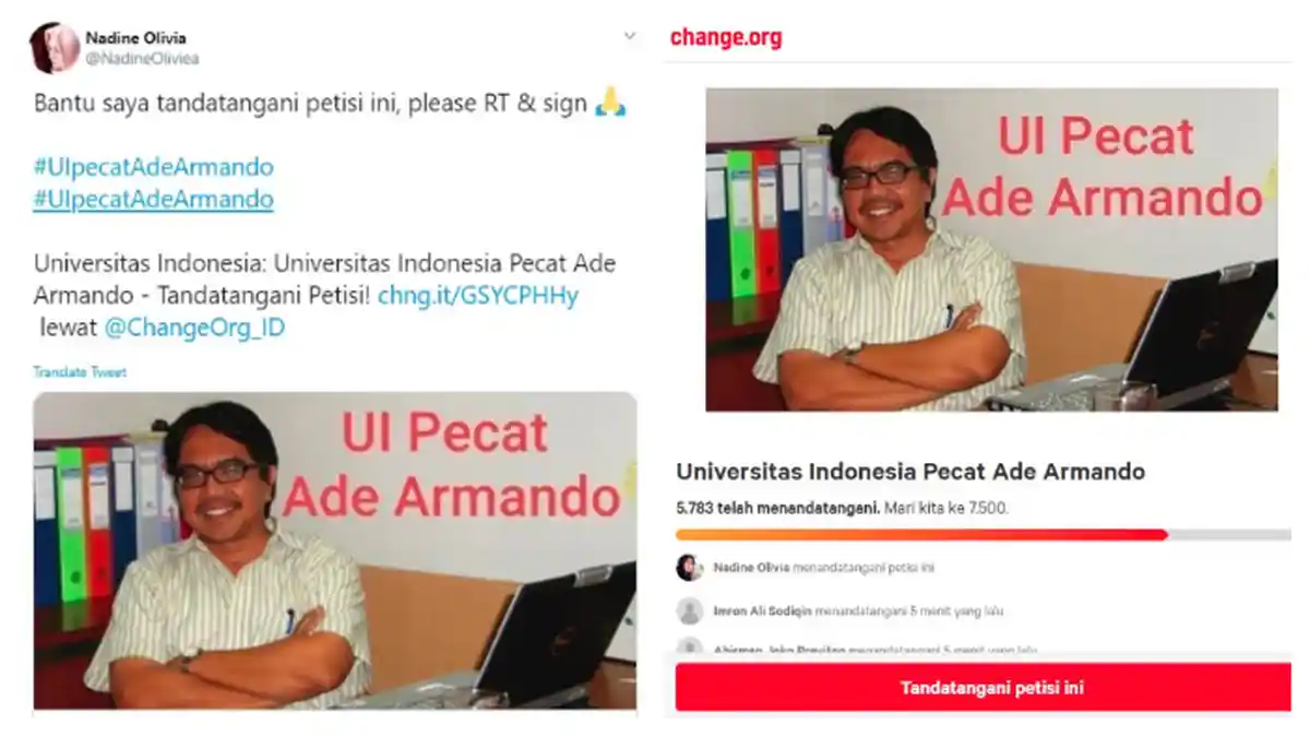 Muncul Petisi 'Universitas Indonesia Pecat Ade Armando', Tagar #UIpecatAdeArmando Jadi Trending