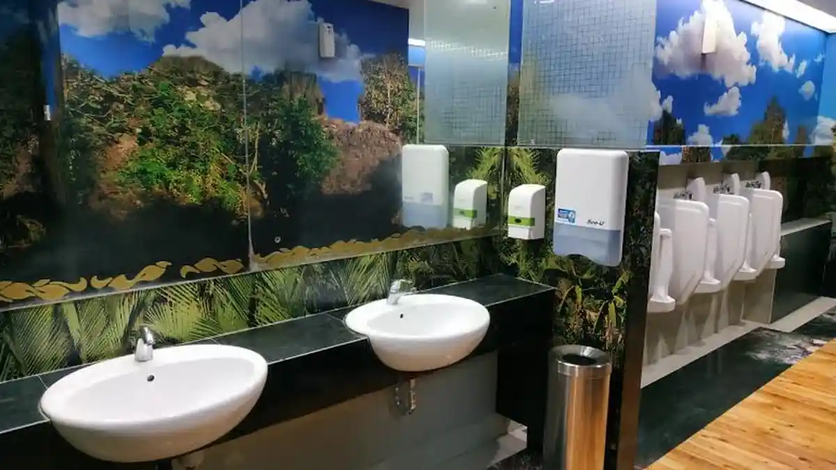 Toilet di Bandara Sultan Hasanuddin Kini Bergambar Karst Rammang-rammang