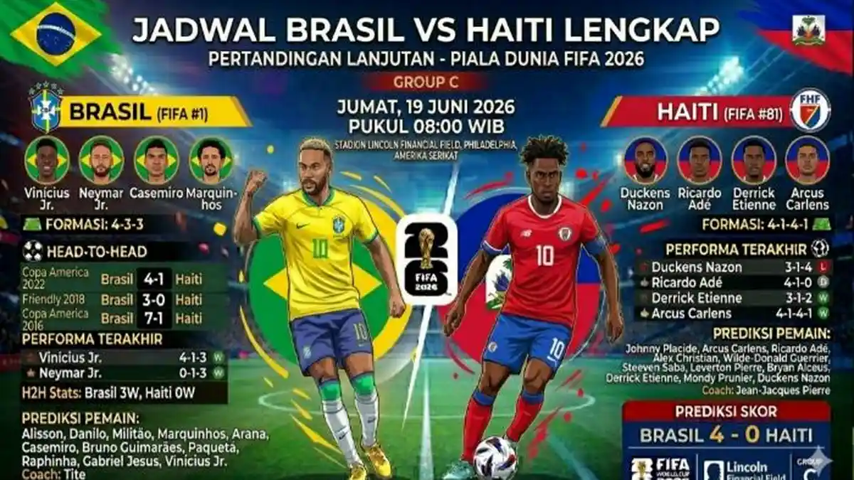 Brazil vs Haiti: Prediksi Skor, Susunan Pemain, dan H2H di Piala Dunia 2026