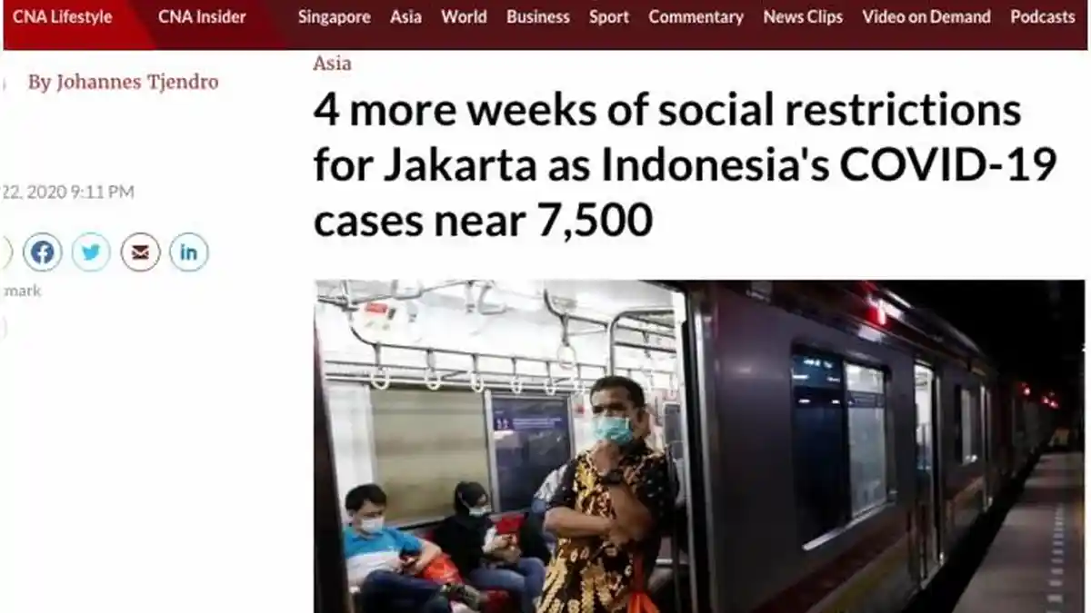 Media Asing Soroti PSBB Jakarta Diperpanjang 4 Pekan, setelah Kasus Infeksi Dekati Angka 7.500