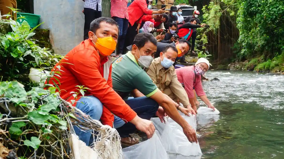 Tebar Ribuan Bibit Ikan di Kali Winongo, Eko Suwanto Ajak Masyarakat Gemar Makan Ikan