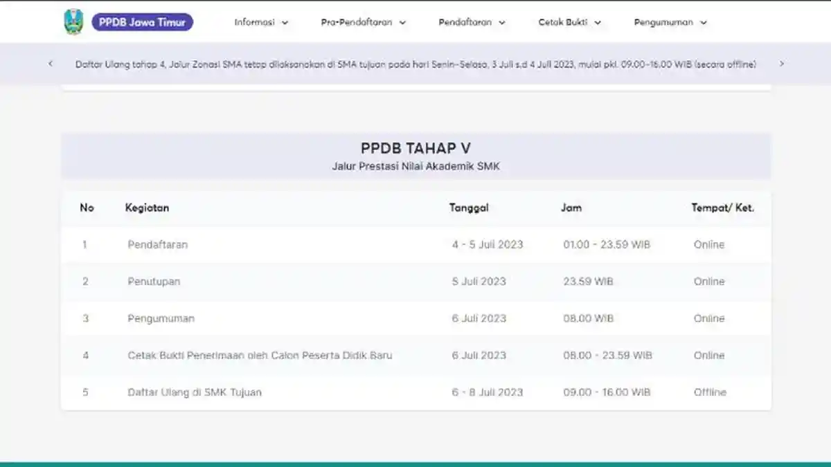Pendaftaran PPDB Jatim 2023 Tahap 5 Jalur Prestasi Nilai Akademik SMK Dibuka 4 Juli, Ini Cara Daftar
