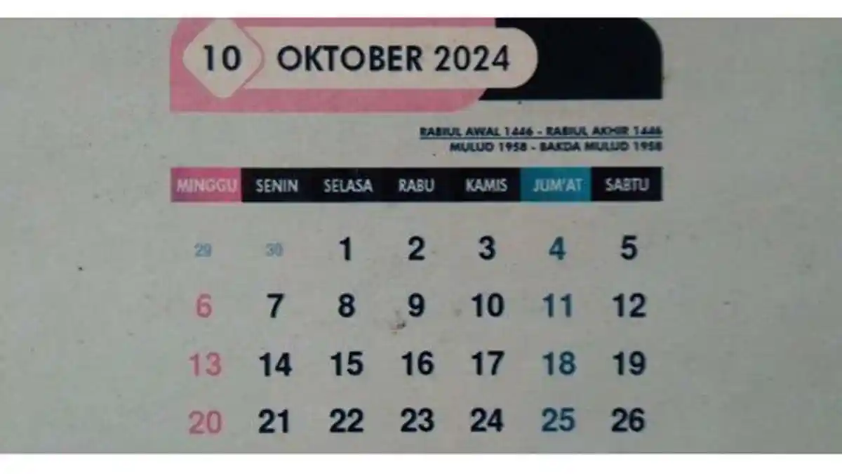 Kalender Oktober 2024 Lengkap Weton Tanggal 30 Oktober 2024