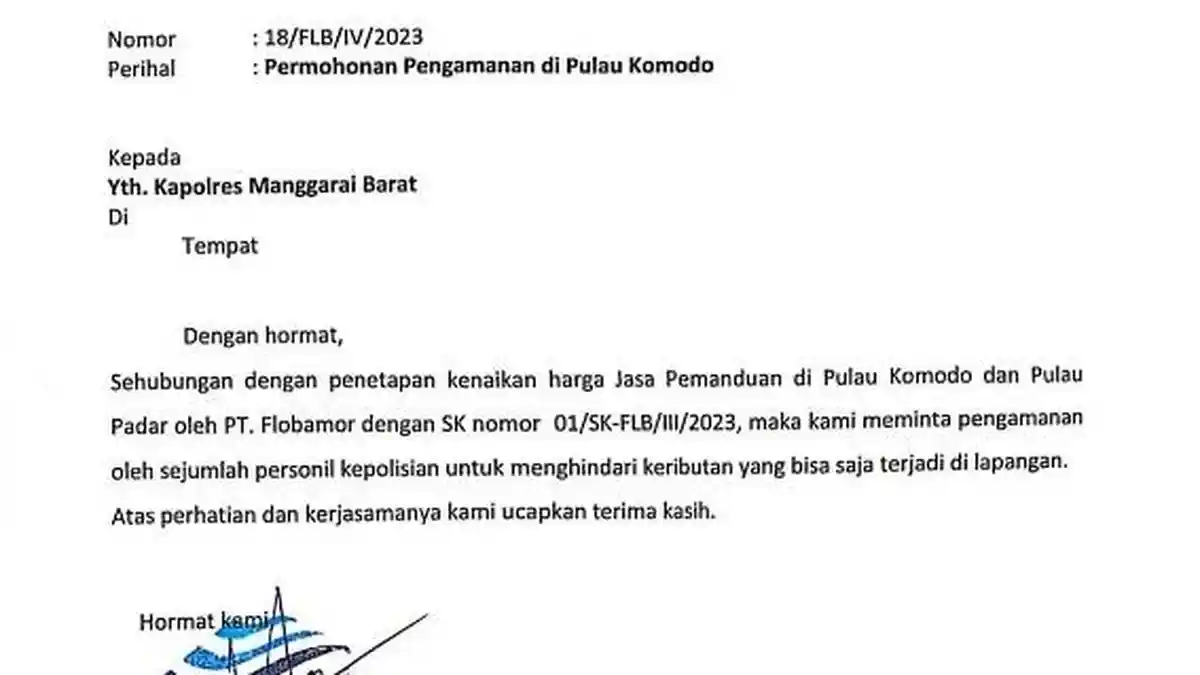 Beredar Permohonan Pengamanan Polisi PT Flobamor, Polres Mabar Belum Terima Fisik Surat