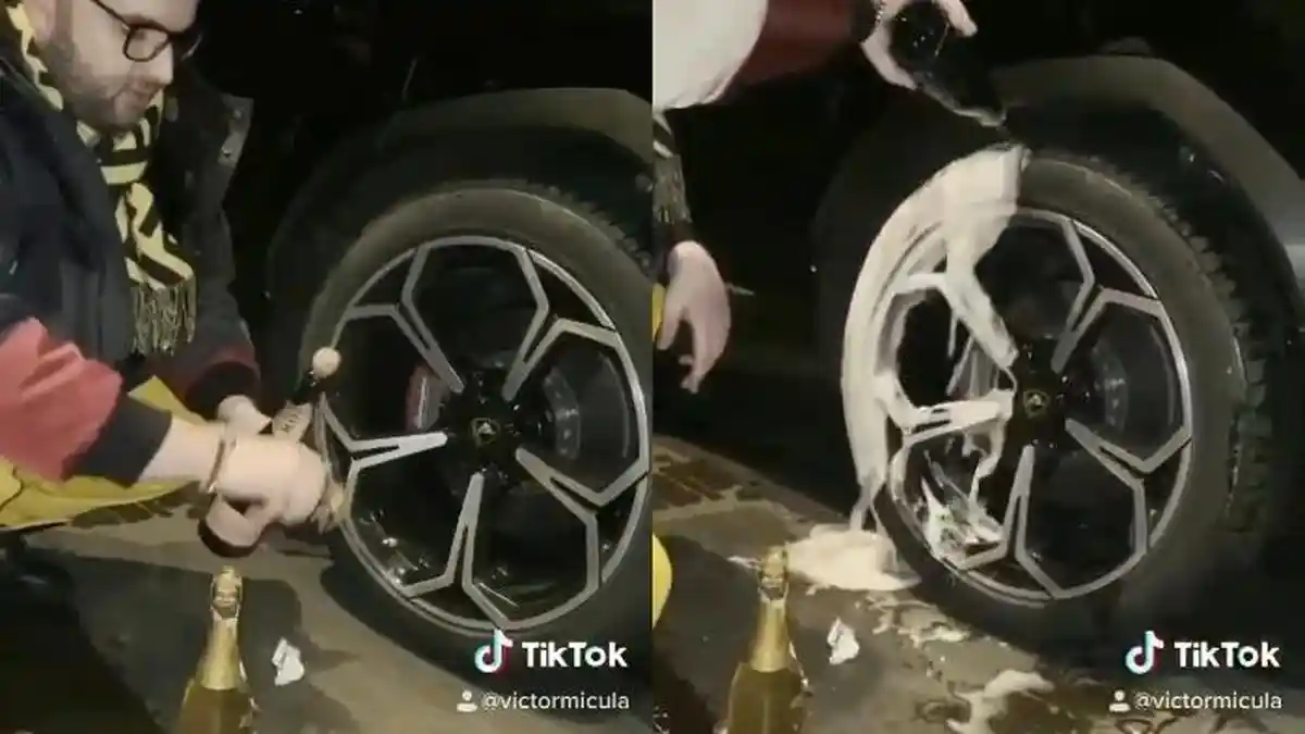 Video Viral di TikTok, Aksi Seorang Pria Cuci Roda Lamborghininya dengan Sampanye