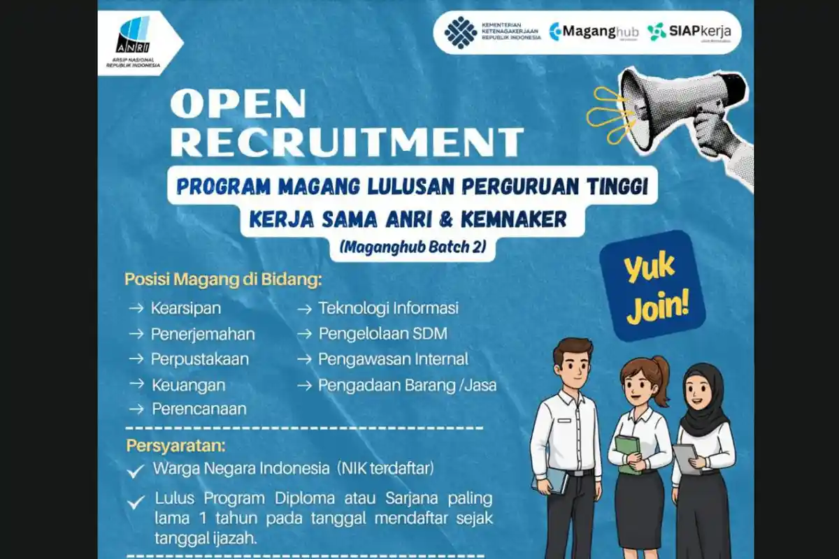 Dibuka Rekrutmen Program Magang untuk Fresh Graduate di ANRI, Berikut Cara Daftarnya