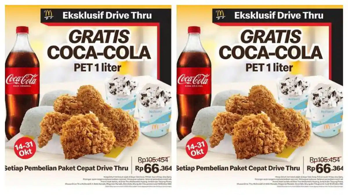 Promo McDonald’s: Beli Paket Cepat Drive Thru Gratis 1 Liter Coca-cola