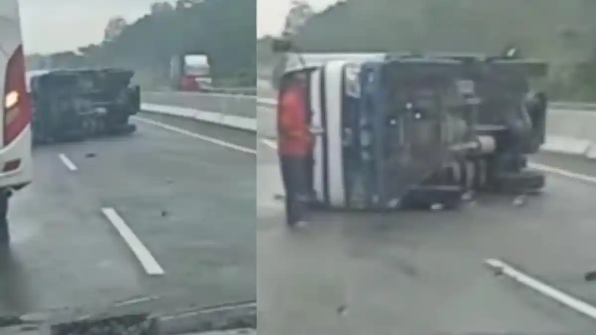 Kecelakaan di Tol Balikpapan-Samarinda KM 28, Mobil Terguling Diduga Akibat Jalan Licin