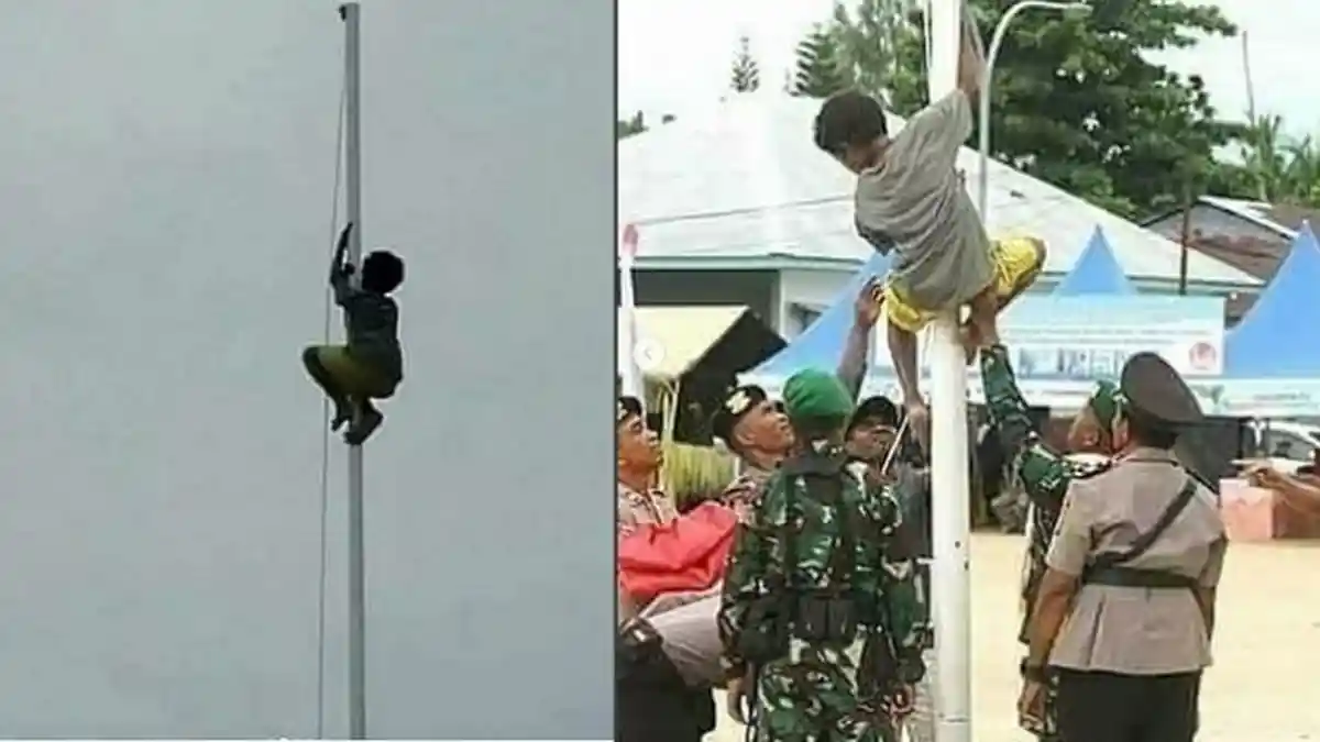 Beda Nasib dengan Joni, Bocah Ini Juga Panjat Tiang Bendera Saat Upacara Tapi Cuma Dapat Salam