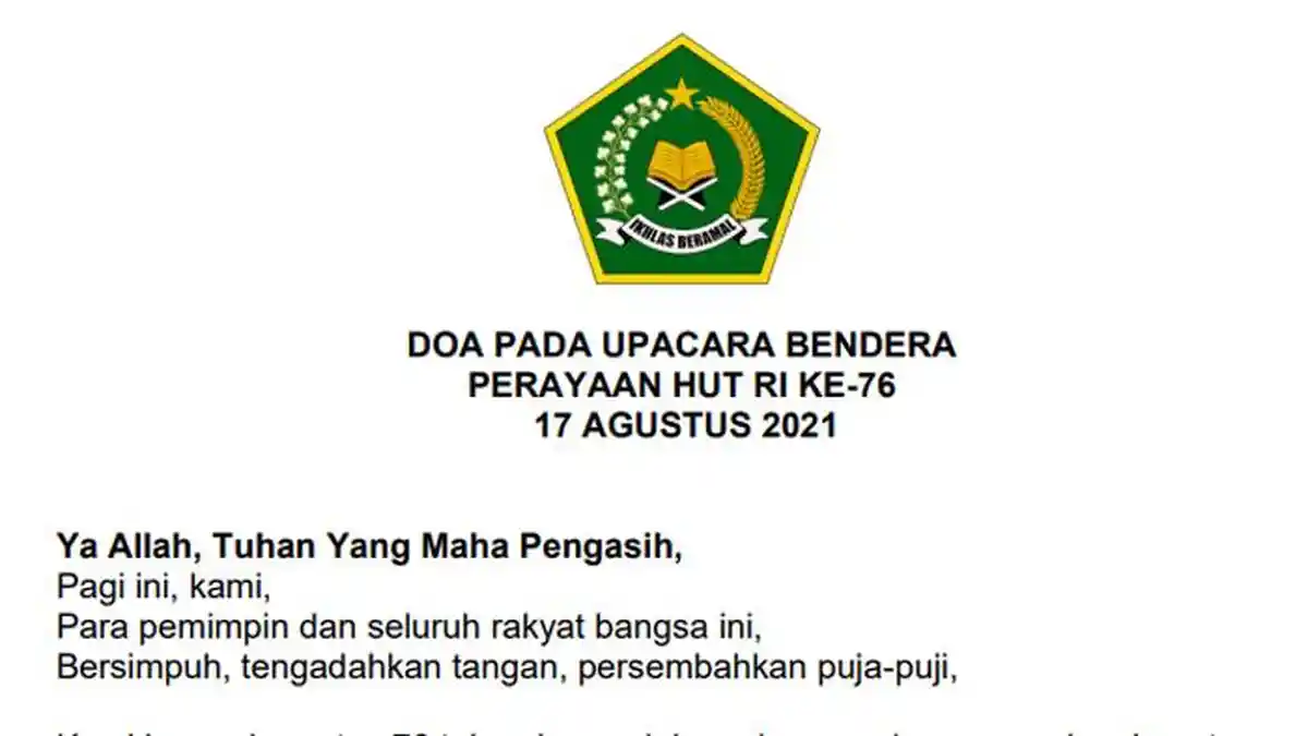 Contoh Naskah Doa Upacara HUT ke-76 RI pada 17 Agustus 2021 dari Kemenag