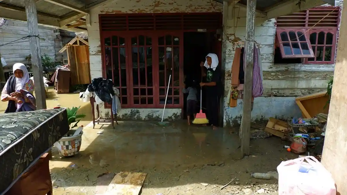 Korban Banjir Blang Mangat Lhokseumawe, Padi Hasil Panen Terendam