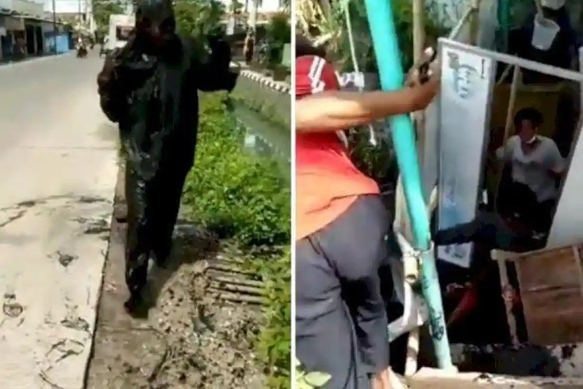 Viral Warung Makan Ambruk, Pengunjungnya Nyungsep ke Got, Picu Tawa dan Komentar Soal Azab