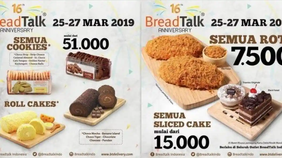 Promo BreadTalk 2019 - Cuma 3 Hari, BreadTalk Tawarkan Harga Mulai dari Rp 7.500 Per Roti, Mau?