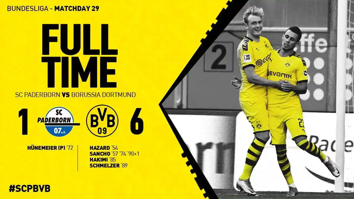 Hasil Liga Jerman Paderborn vs Dortmund, Borussia Dortmund Pesta 6 Gol, Jadon Sancho Hattrick