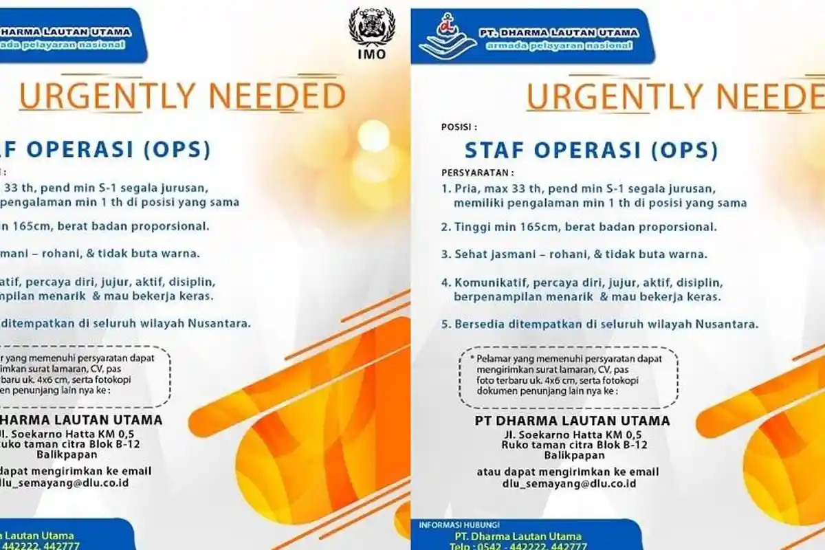 PT Dharma Lautan Utama Buka Lowongan Kerja bagi Lulusan S1, Berikut Posisi dan Persyaratannya