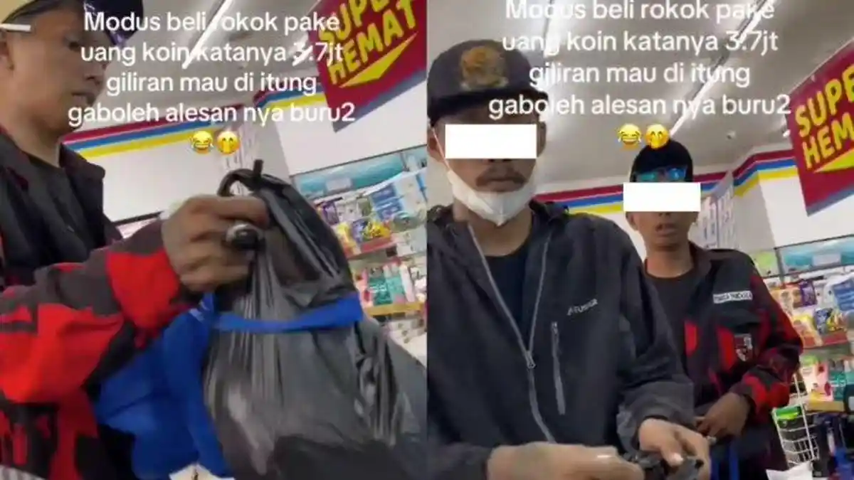 VIRAL Aksi Pria Berseragam Ormas Beli Rokok Pakai Koin, Ngakunya Rp3,7 Juta, Larang Kasir Menghitung