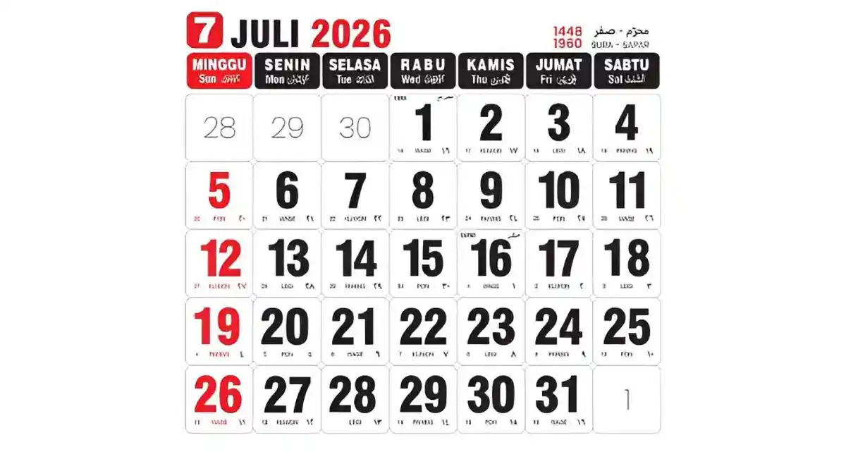 Kalender Juli 2026: Ada 4 Tanggal Merah yang Bukan Libur Nasional