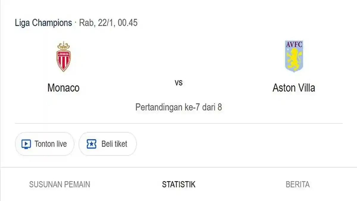 Prediksi Skor dan Susunan Pemain Monaco VS Aston Villa, Berebut Tiket ke Sistem Gugur