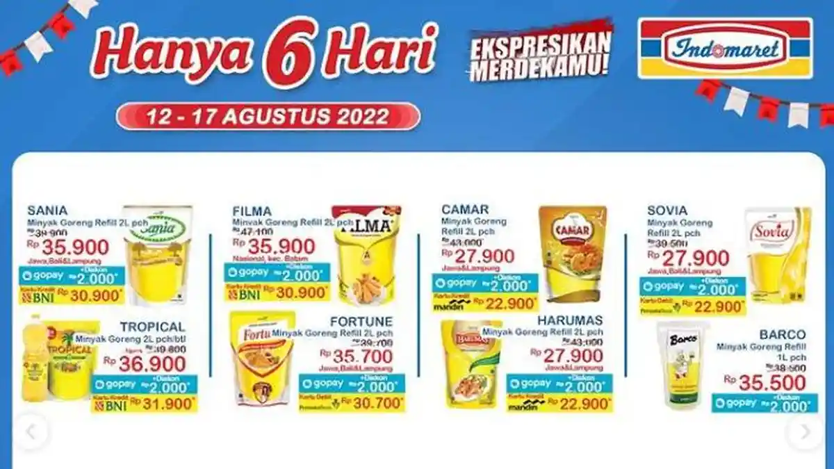 Promo Indomaret dan Alfamart Hari Ini Jumat 12 Agustus 2022: Migor Camar & Harumas Diskon 35 Persen