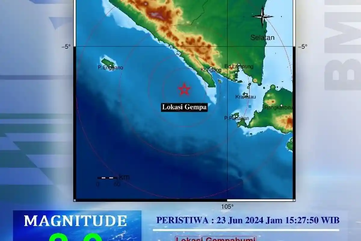 GEMPA Terkini Baru Saja Guncang Pesisir Barat Lampung Minggu 23 Juni 2024, Info BMKG Mag 3.0 SR