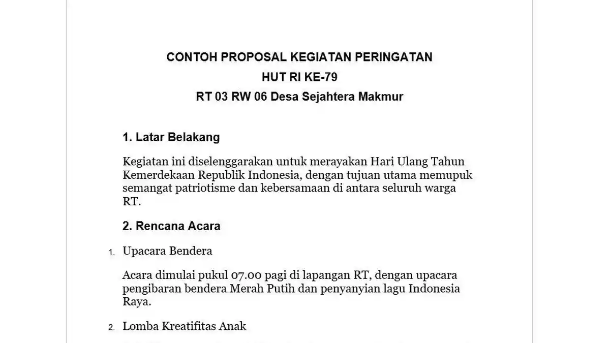 Download Proposal 17 Agustus Tingkat RT Dilengkapi Contoh Rundown Acara 17 Agustus