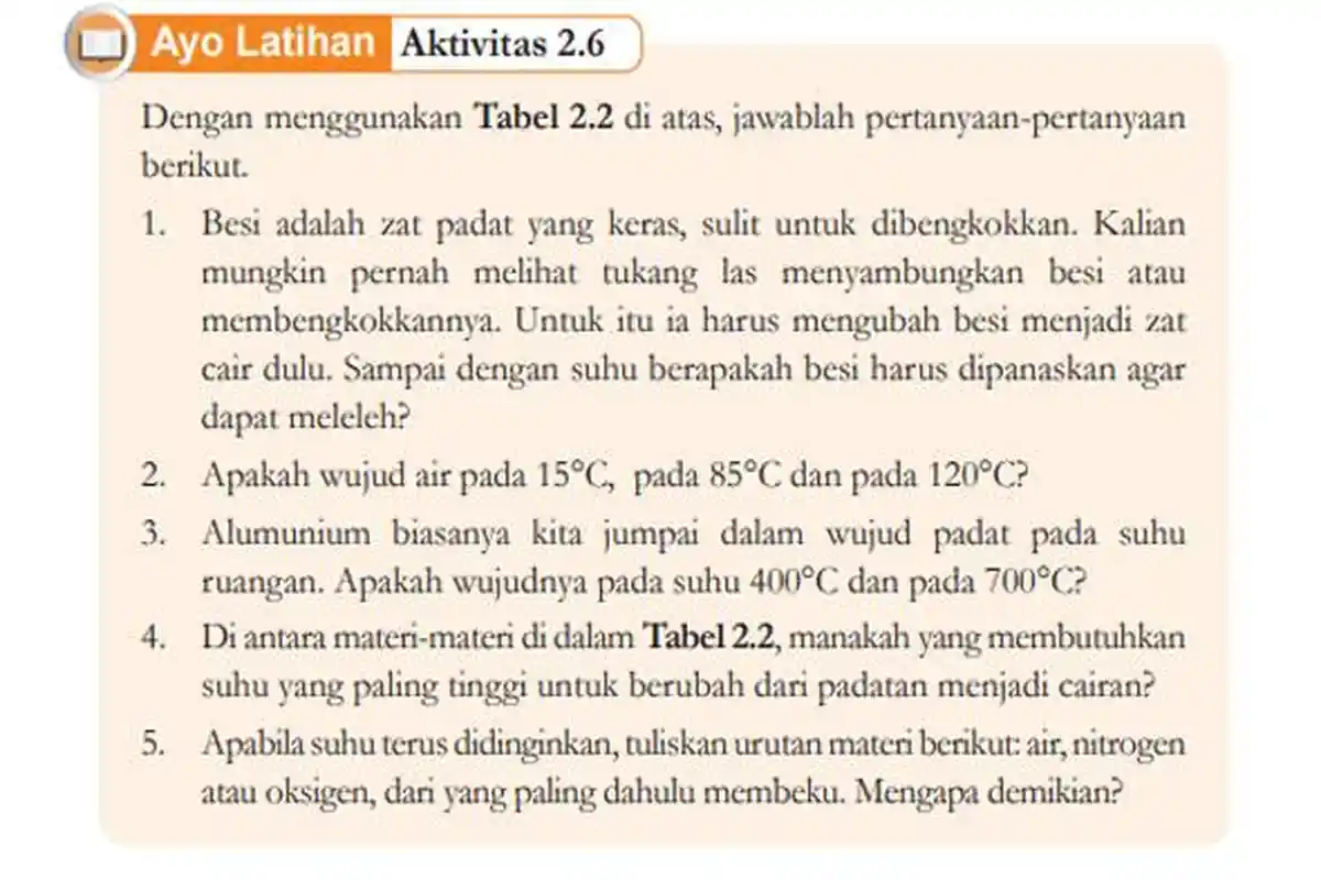 Soal IPA Kelas 7 SMP Kurikulum Merdeka, Kunci Jawaban Latihan Aktivitas 2.6 Bab 2 Halaman 59
