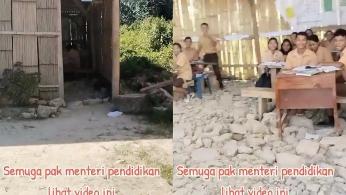 Sekolah Berdinding Bambu Beralas Bongkahan Batu Gegerkan Netizen: Sebutkan Lokasinya