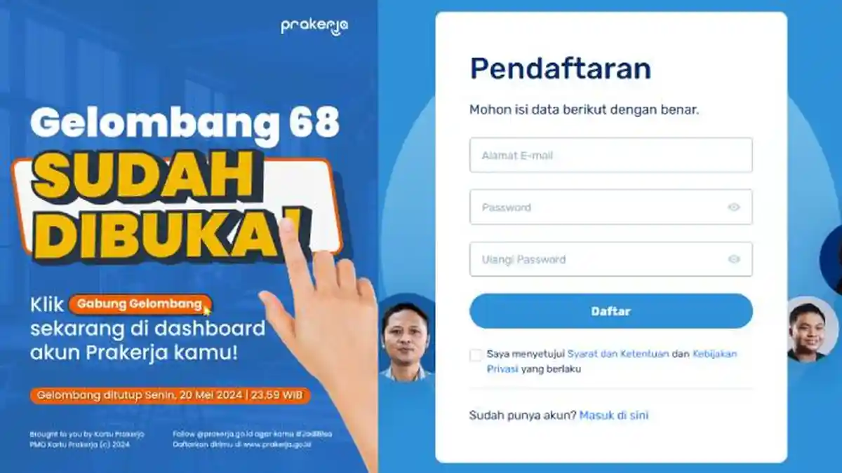 Kartu Prakerja Gelombang 68 Dibuka Hari Ini, Cek Link Dashboard Prakerja di prakerja.go.id